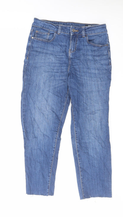 TU Womens Blue Cotton Straight Jeans Size 10 L24 in Regular Zip - Raw Hem