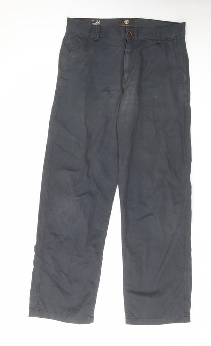 Timberland Mens Blue Striped Cotton Chino Trousers Size 33 in L32 in Regular Zip