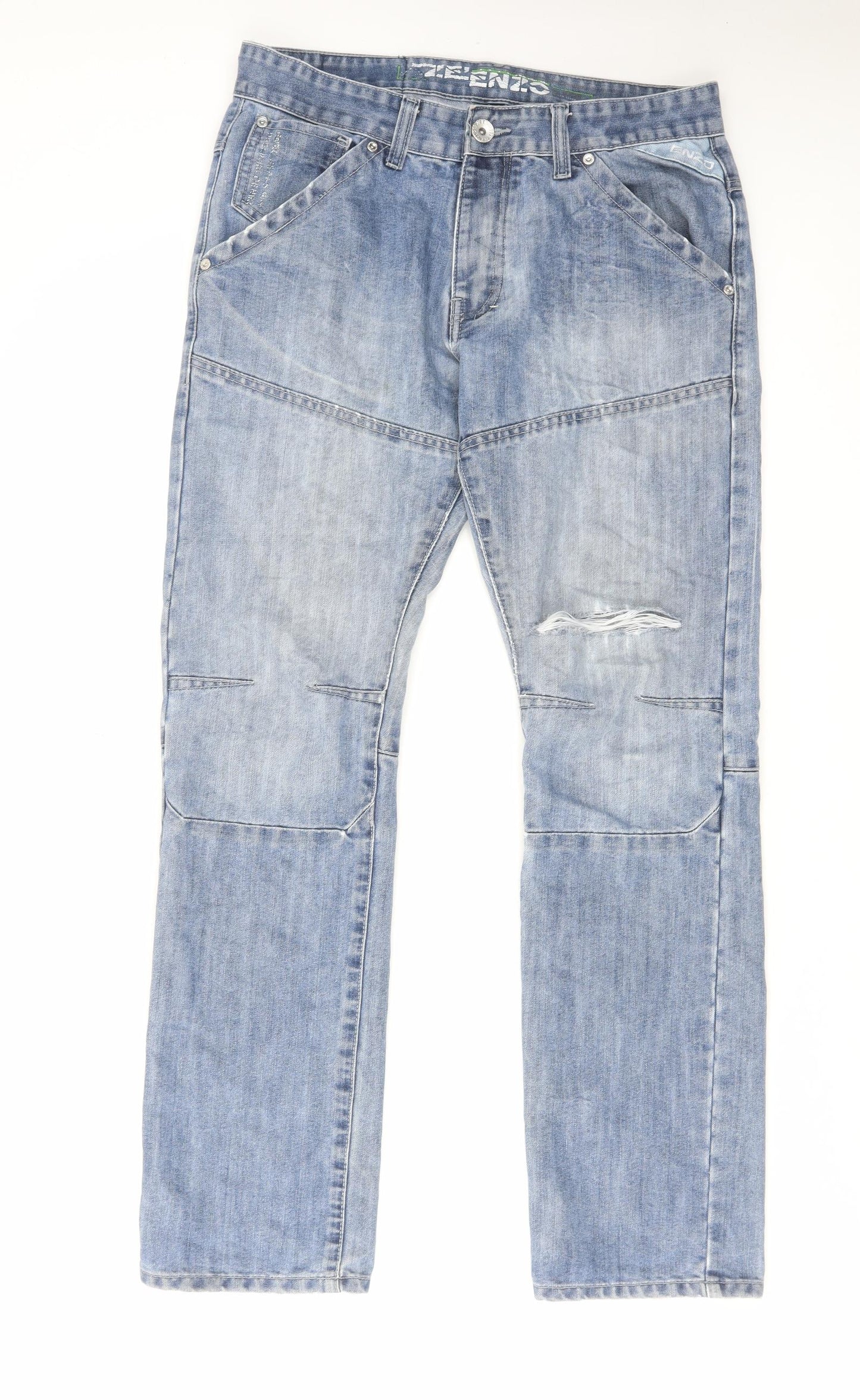 Ze Enzo Mens Blue Cotton Straight Jeans Size 32 in L31 in Regular Zip