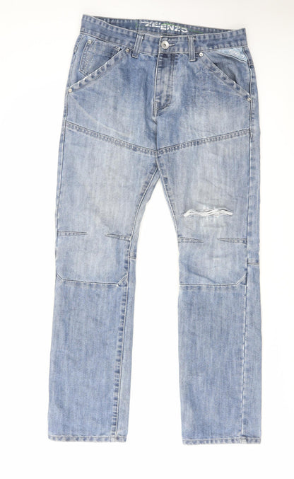 Ze Enzo Mens Blue Cotton Straight Jeans Size 32 in L31 in Regular Zip