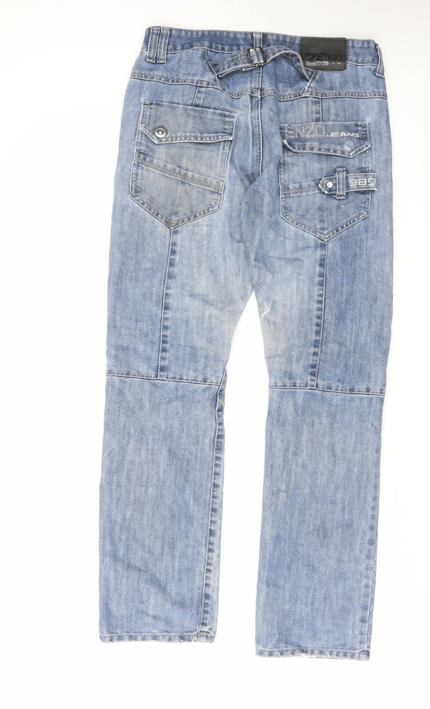 Ze Enzo Mens Blue Cotton Straight Jeans Size 32 in L31 in Regular Zip