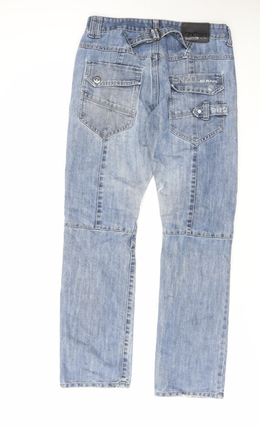 Ze Enzo Mens Blue Cotton Straight Jeans Size 32 in L31 in Regular Zip