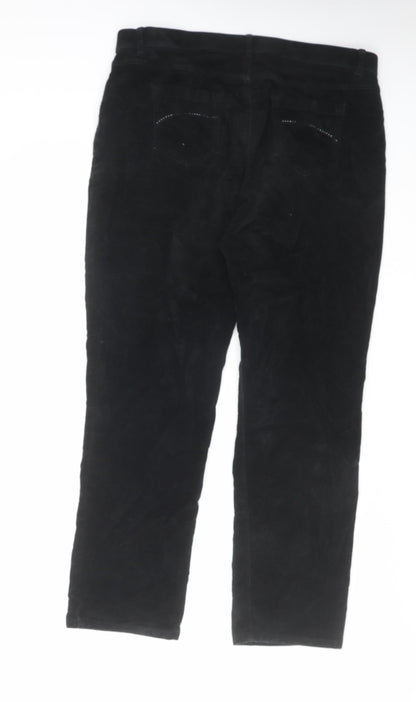Classic Womens Black Cotton Trousers Size 16 L28 in Regular Zip