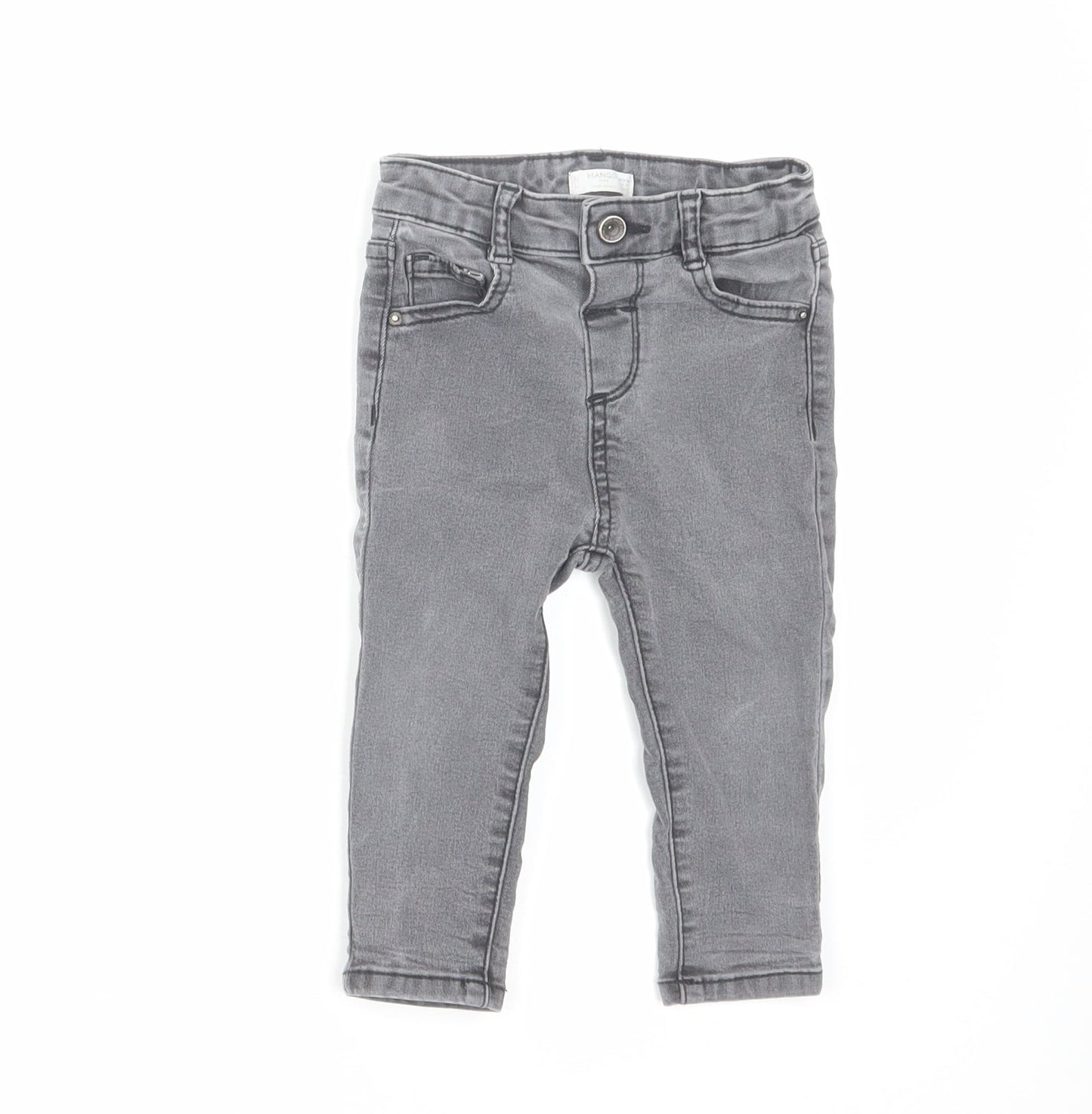 Mango Baby Grey Cotton Cropped Jeans Size 12-18 Months Button