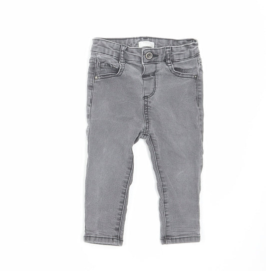 Mango Baby Grey Cotton Cropped Jeans Size 12-18 Months Button