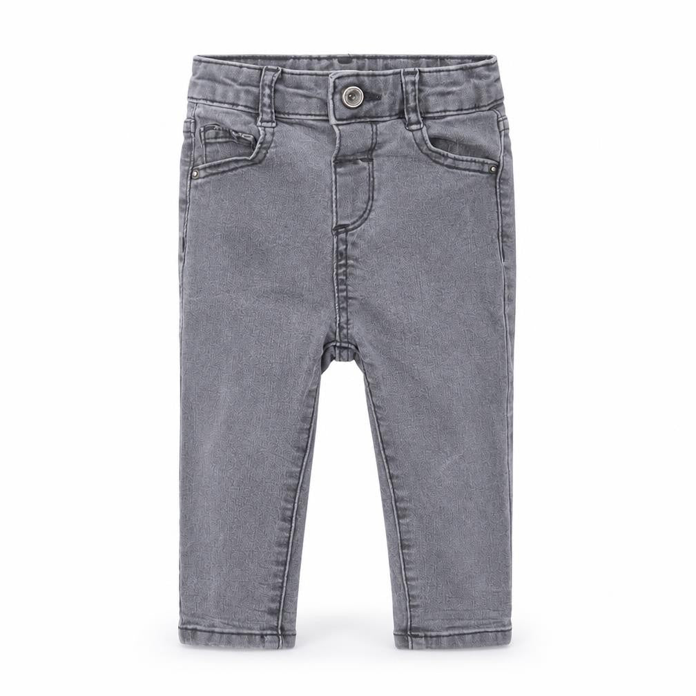 Front view of Mango Baby Grey Cotton Cropped Jeans, size 12-18, Months Button