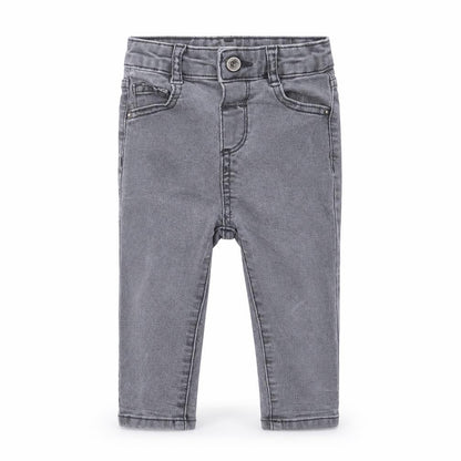 Front view of Mango Baby Grey Cotton Cropped Jeans, size 12-18, Months Button