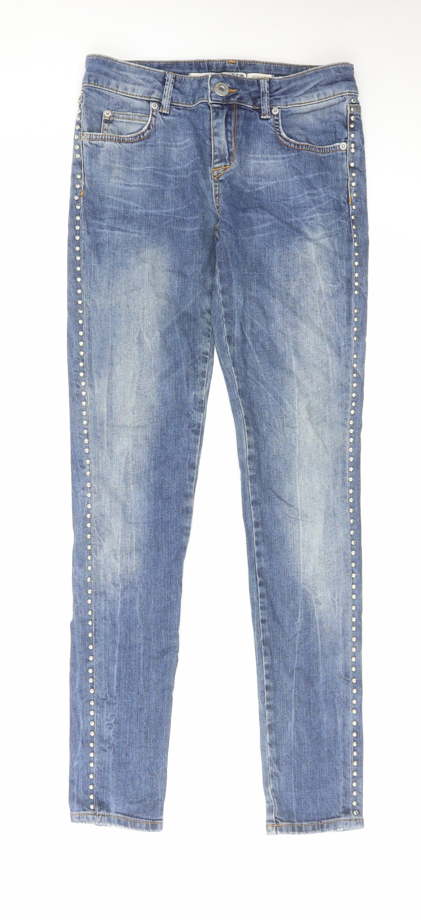 Topshop Womens Blue Cotton Skinny Jeans Size 26 in L32 in Regular Zip - Embellished