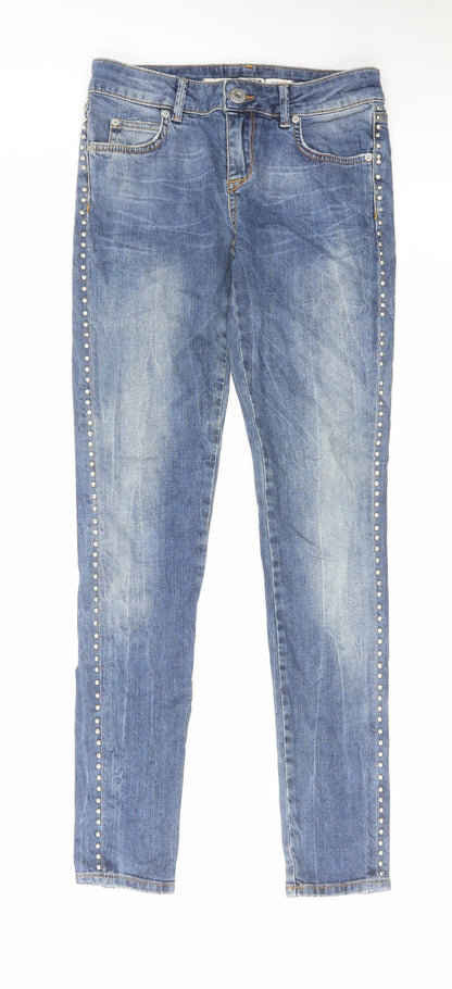 Topshop Womens Blue Cotton Skinny Jeans Size 26 in L32 in Regular Zip - Embellished