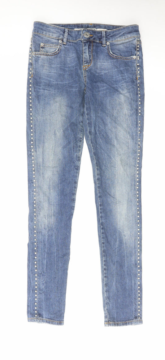 Topshop Womens Blue Cotton Skinny Jeans Size 26 in L32 in Regular Zip - Embellished