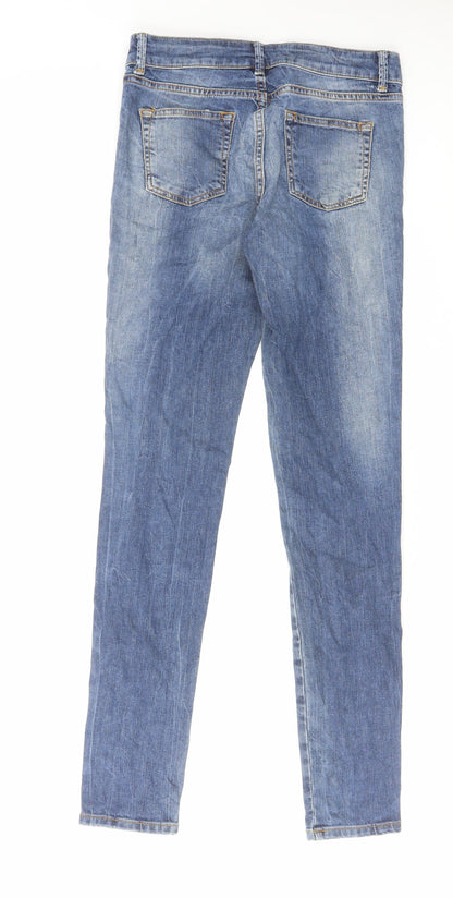 Topshop Womens Blue Cotton Skinny Jeans Size 26 in L32 in Regular Zip - Embellished