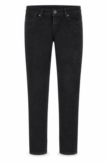 Front view of Denim & Co. women’s black cotton skinny jeans, size UK 10, 30-inch leg regular zip