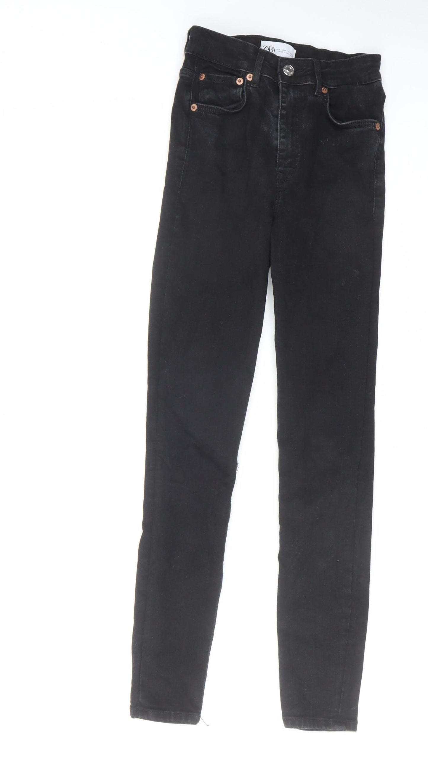 Zara Womens Black Cotton Skinny Jeans Size S L27 in Regular Zip