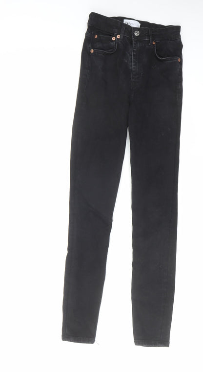 Zara Womens Black Cotton Skinny Jeans Size S L27 in Regular Zip