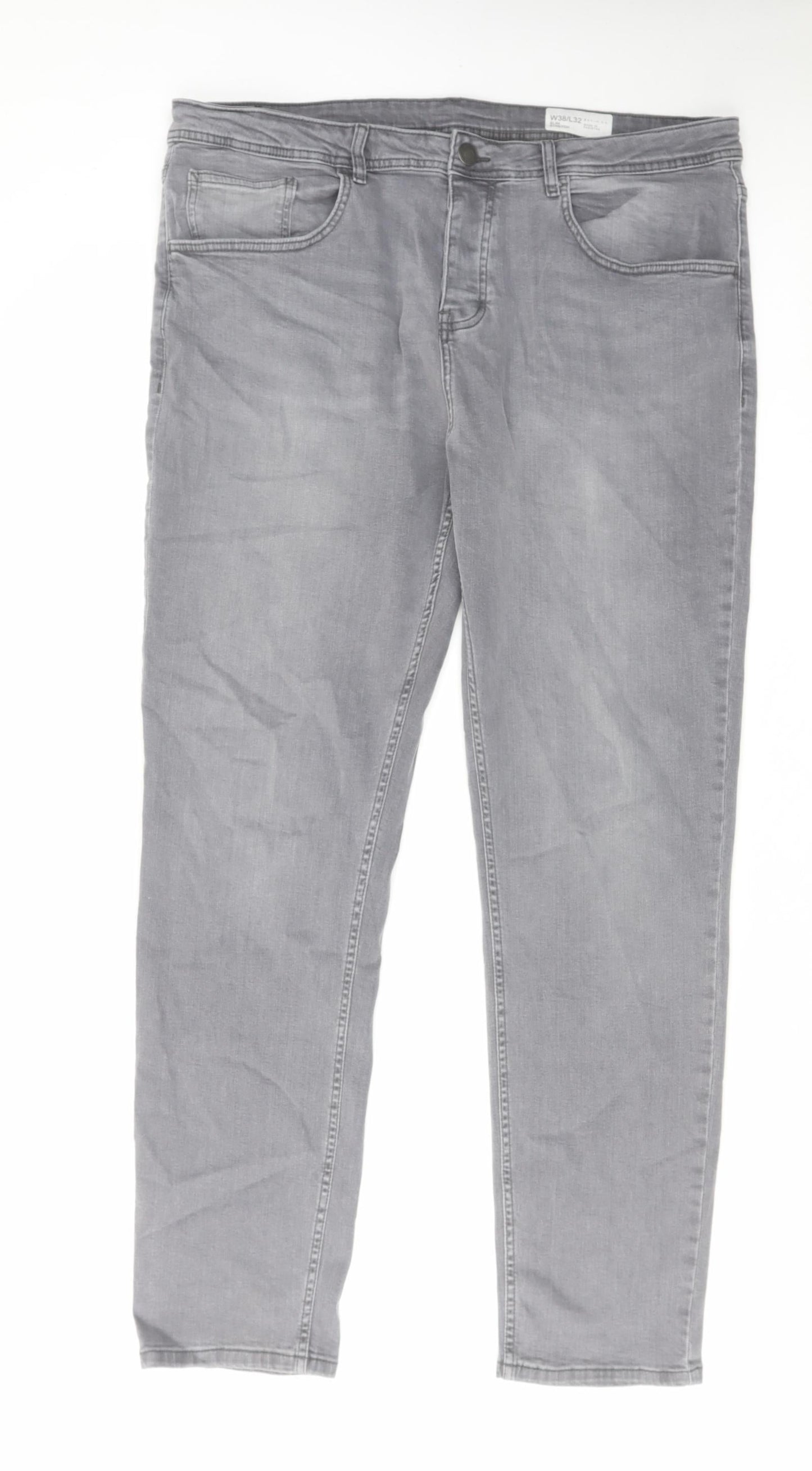 Denim & Co. Mens Grey Cotton Straight Jeans Size 38 in L32 in Slim Zip