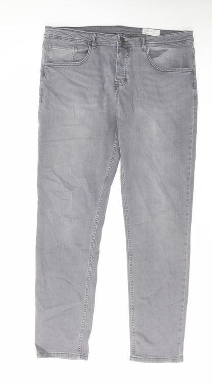 Denim & Co. Mens Grey Cotton Straight Jeans Size 38 in L32 in Slim Zip