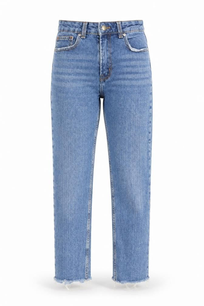 Denim & Co. Womens Blue Cotton Straight Jeans Size 8 L26 in Regular Zip - Raw Hem