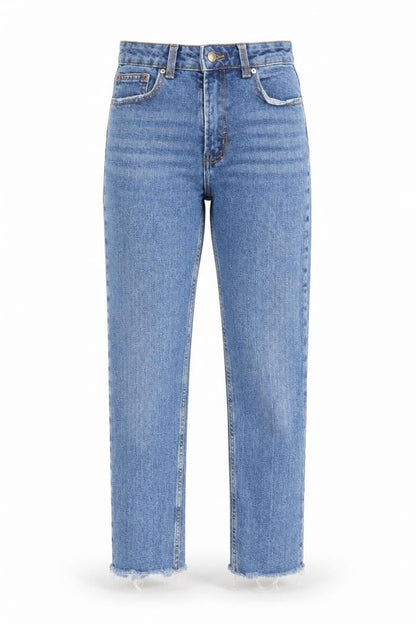 Denim & Co. Womens Blue Cotton Straight Jeans Size 8 L26 in Regular Zip - Raw Hem