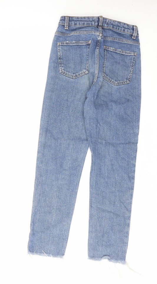 Denim & Co. Womens Blue Cotton Straight Jeans Size 8 L26 in Regular Zip - Raw Hem