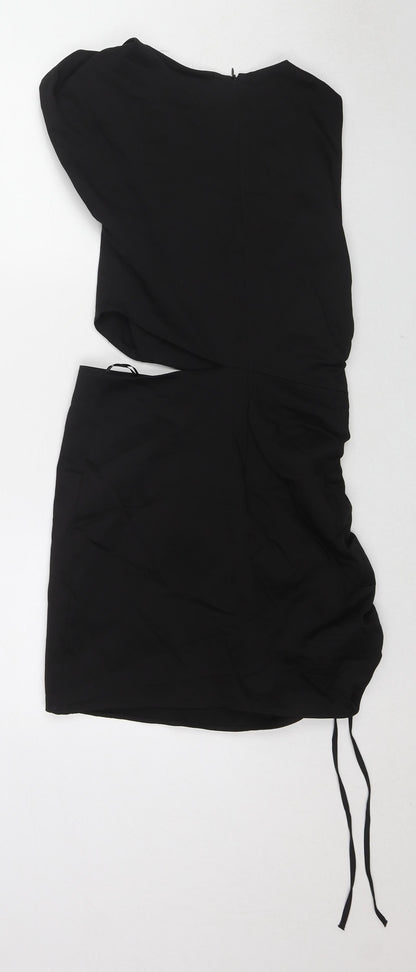 Zara Womens Black Cotton Mini Size M Round Neck Zip