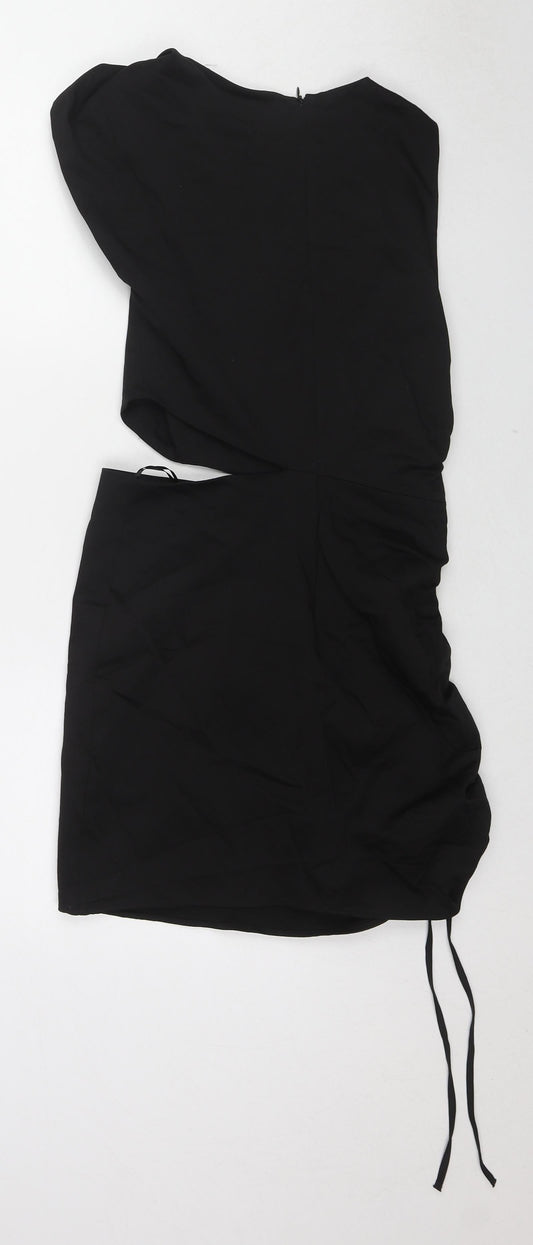 Zara Womens Black Cotton Mini Size M Round Neck Zip