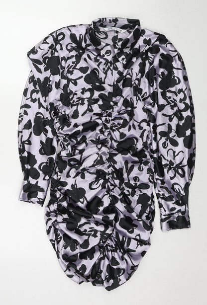 Zara Womens Multicoloured Geometric Polyester Shirt Dress Size L Collared Zip