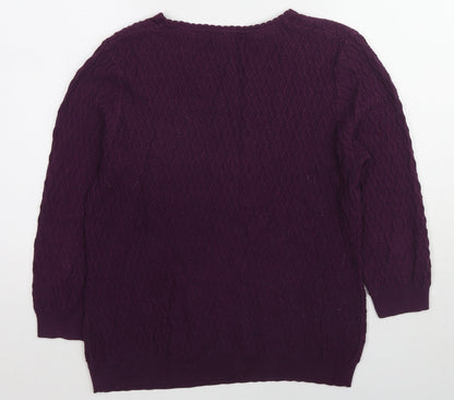 Country Casuals Womens Purple Round Neck Argyle/Diamond Cotton Pullover Jumper Size L