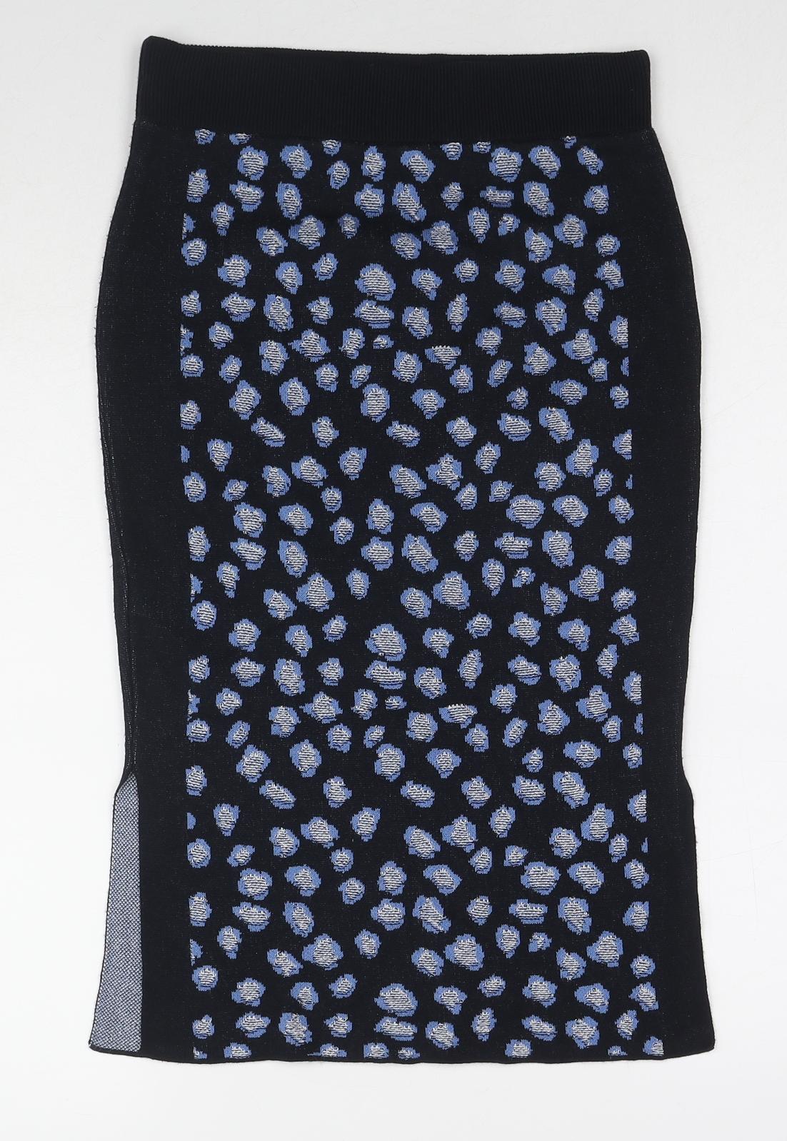 Marks and Spencer Womens Blue Geometric Viscose A-Line Skirt Size 8