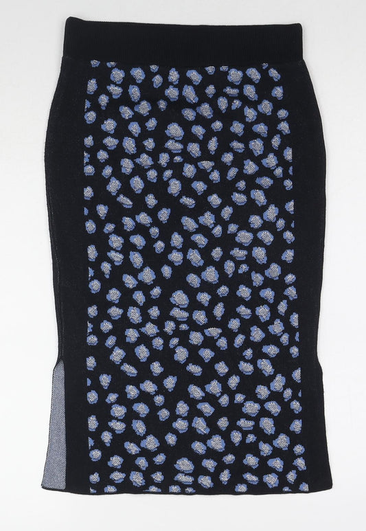 Marks and Spencer Womens Blue Geometric Viscose A-Line Skirt Size 8