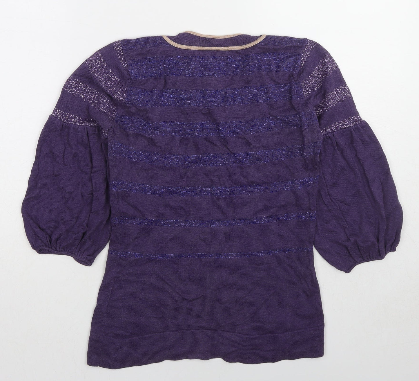St-Martins Womens Purple Round Neck Striped Cotton Pullover Jumper Size XS - Keyhole Neck