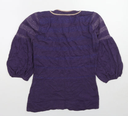 St-Martins Womens Purple Round Neck Striped Cotton Pullover Jumper Size XS - Keyhole Neck