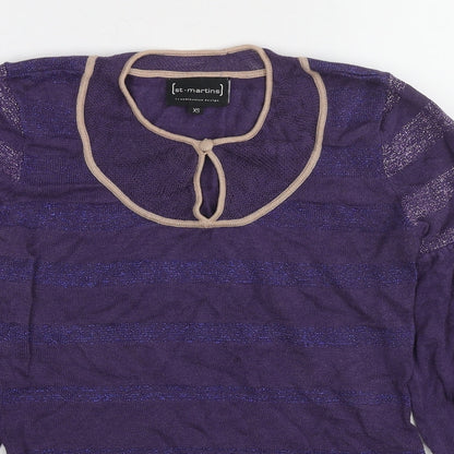 St-Martins Womens Purple Round Neck Striped Cotton Pullover Jumper Size XS - Keyhole Neck