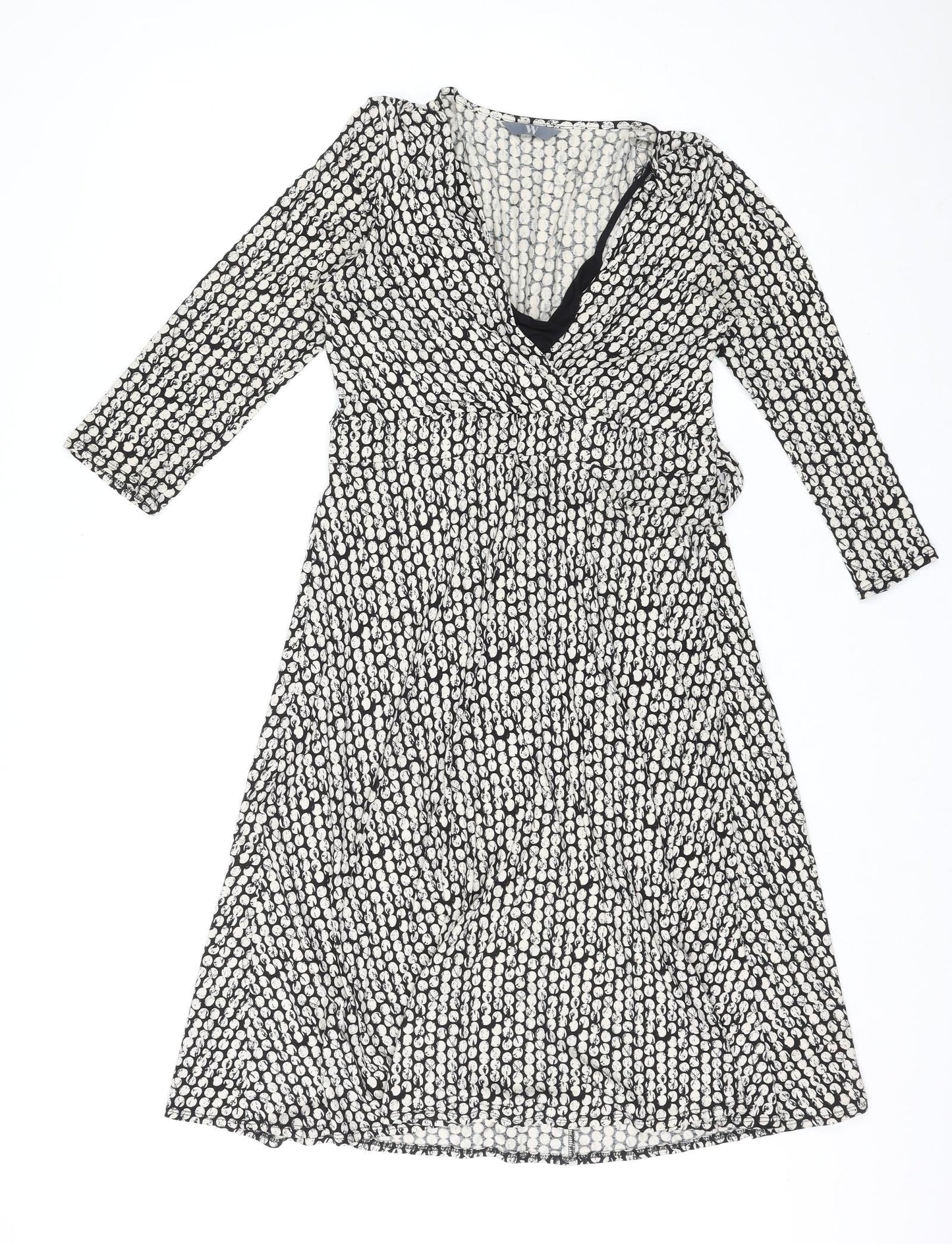 BHS Womens Multicoloured Polka Dot Viscose A-Line Size 12 V-Neck Tie