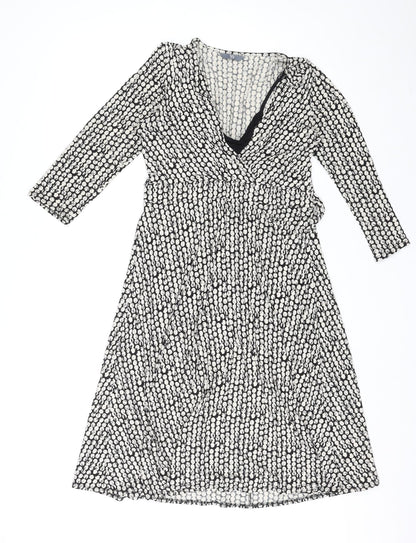 BHS Womens Multicoloured Polka Dot Viscose A-Line Size 12 V-Neck Tie