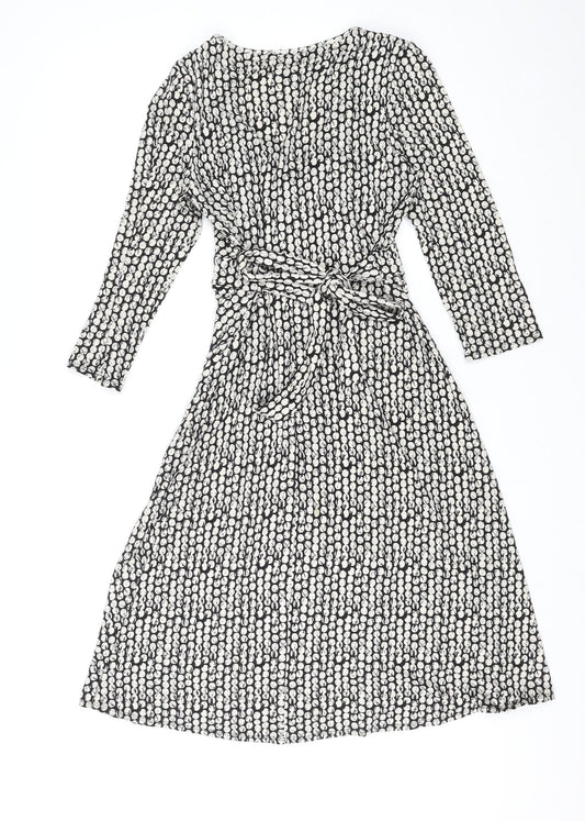 BHS Womens Multicoloured Polka Dot Viscose A-Line Size 12 V-Neck Tie