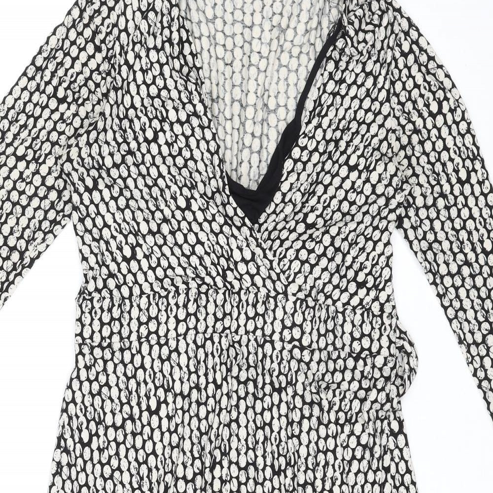 BHS Womens Multicoloured Polka Dot Viscose A-Line Size 12 V-Neck Tie