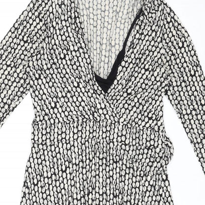 BHS Womens Multicoloured Polka Dot Viscose A-Line Size 12 V-Neck Tie