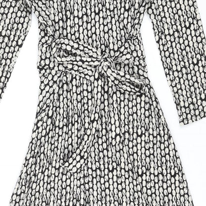 BHS Womens Multicoloured Polka Dot Viscose A-Line Size 12 V-Neck Tie