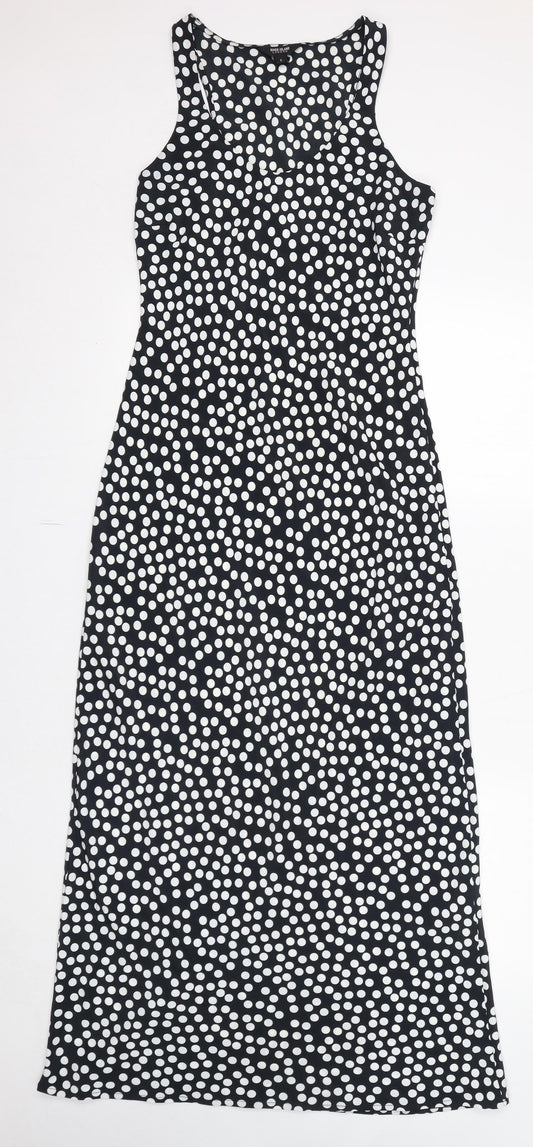 River Island Womens Black Polka Dot Polyester Maxi Size 8 Scoop Neck Pullover