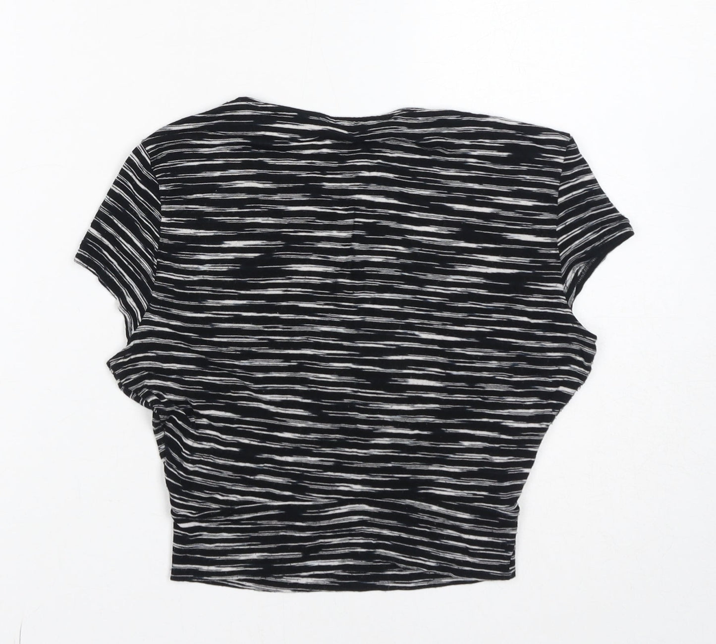 Miss Selfridge Womens Black Striped Viscose Cropped T-Shirt Size 8 V-Neck