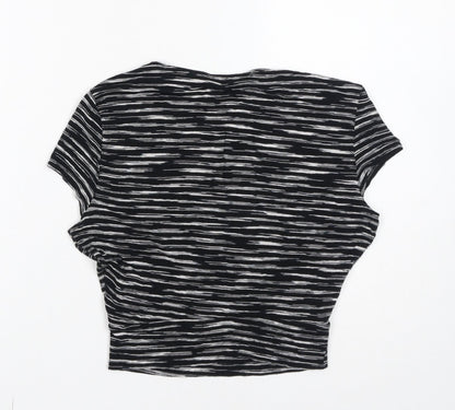 Miss Selfridge Womens Black Striped Viscose Cropped T-Shirt Size 8 V-Neck