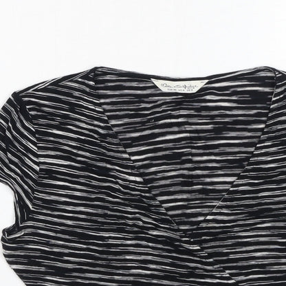 Miss Selfridge Womens Black Striped Viscose Cropped T-Shirt Size 8 V-Neck