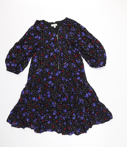 Monsoon Womens Black Floral Viscose A-Line Size S V-Neck Pullover