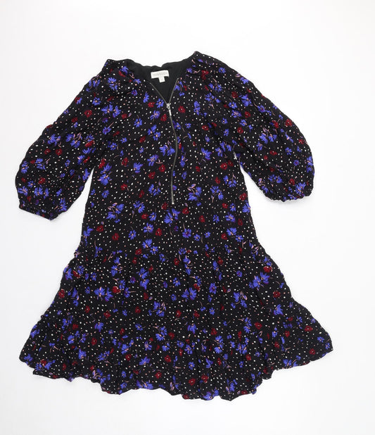 Monsoon Womens Black Floral Viscose A-Line Size S V-Neck Pullover