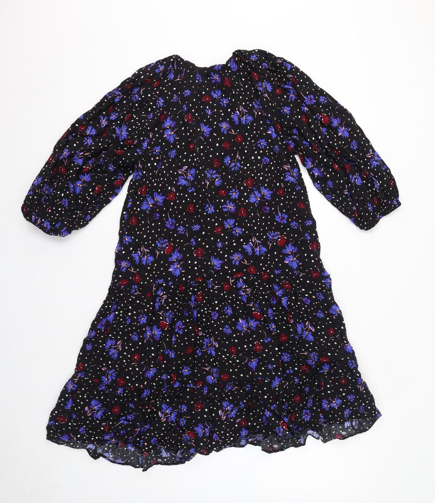 Monsoon Womens Black Floral Viscose A-Line Size S V-Neck Pullover