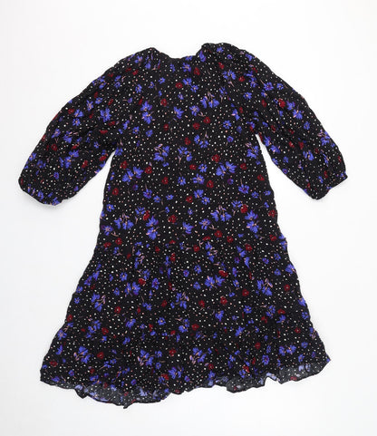 Monsoon Womens Black Floral Viscose A-Line Size S V-Neck Pullover