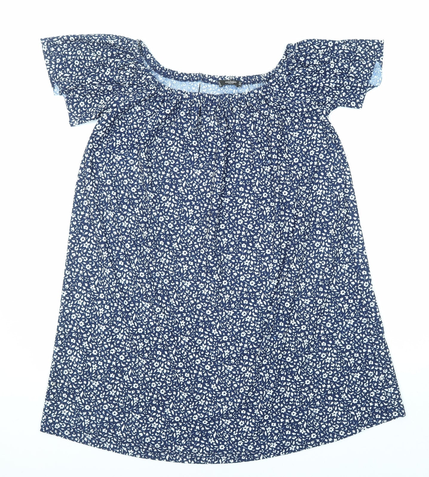Mango Womens Blue Floral Polyester Trapeze & Swing Size M Boat Neck Pullover