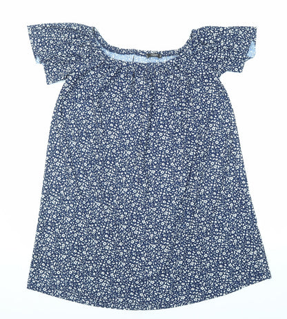 Mango Womens Blue Floral Polyester Trapeze & Swing Size M Boat Neck Pullover
