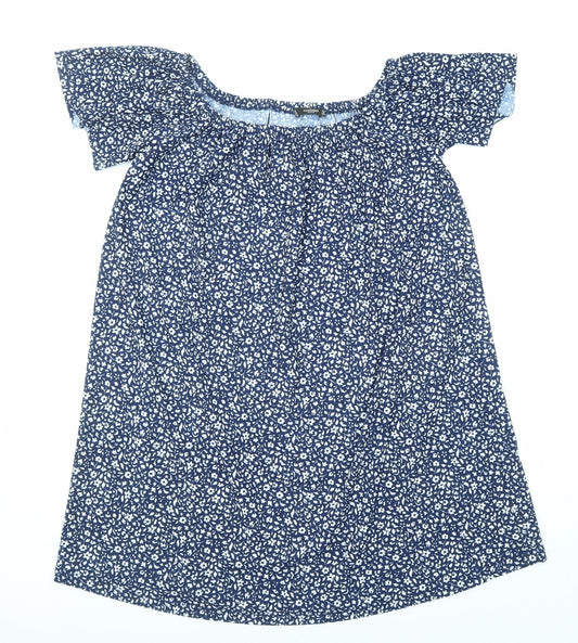 Mango Womens Blue Floral Polyester Trapeze & Swing Size M Boat Neck Pullover