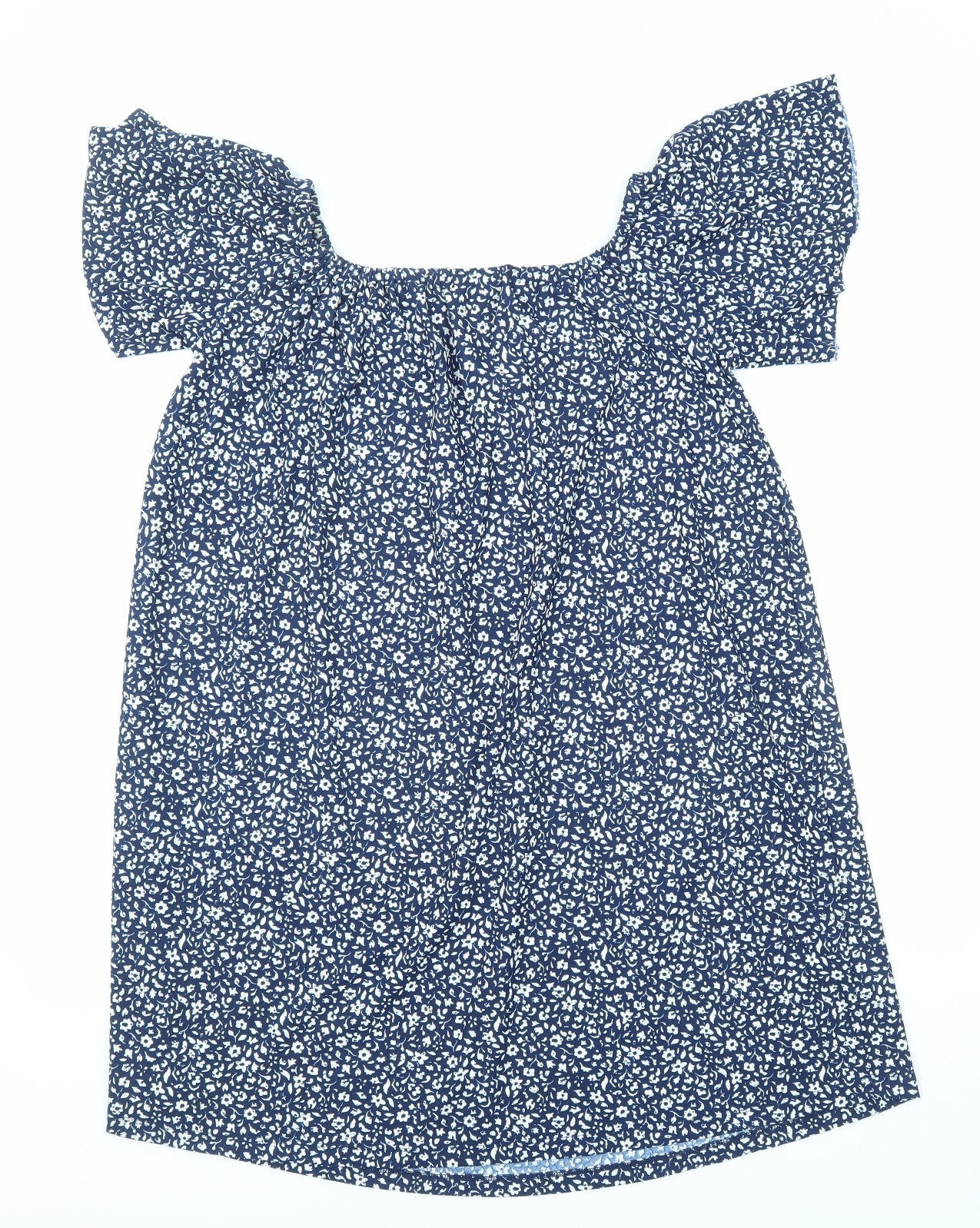 Mango Womens Blue Floral Polyester Trapeze & Swing Size M Boat Neck Pullover